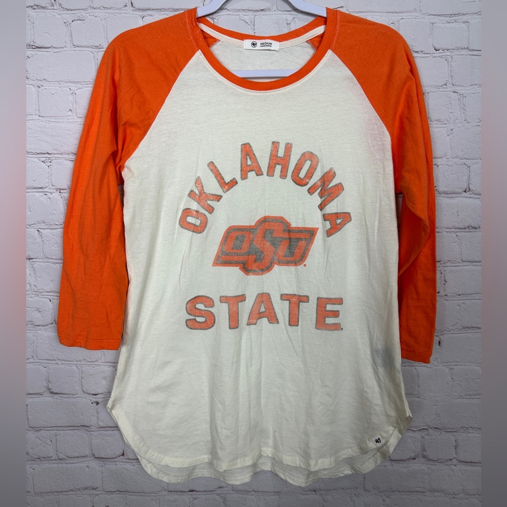 Oklahoma State Cowboys OSU Pistol Pete Womens raglan 3/4 sleeve t-shirt sz M GUC